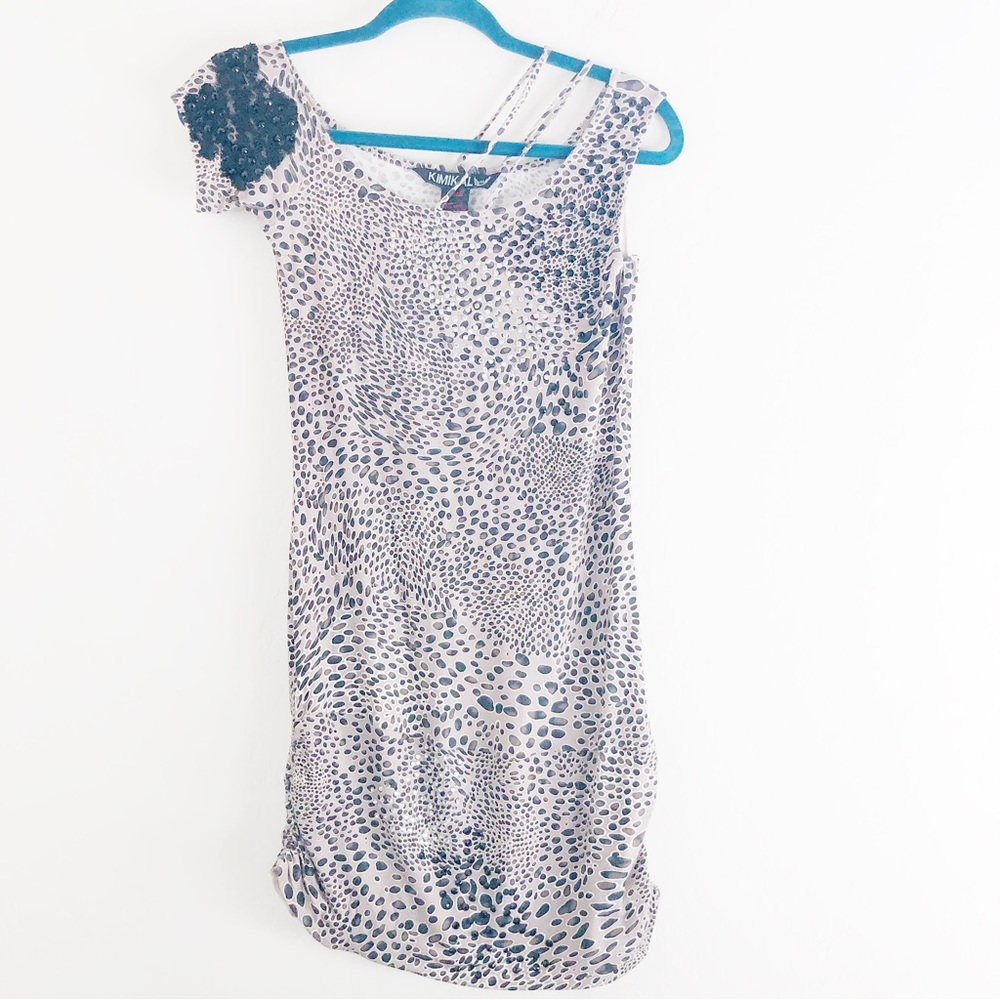 Kamikal Leopard Mixed Media Gemstone Mini Dress size Small